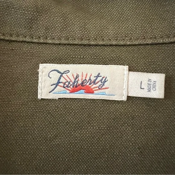 Faherty Linen Blend Palos Verdes Shirt Dress Olive Green Utility Coastal SZ L - Picture 11 of 16